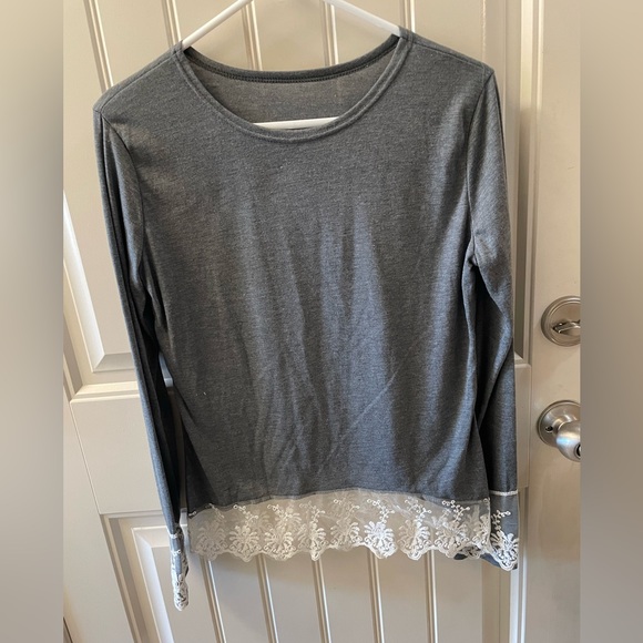 Tops - Gray Lace Hem Women's Top